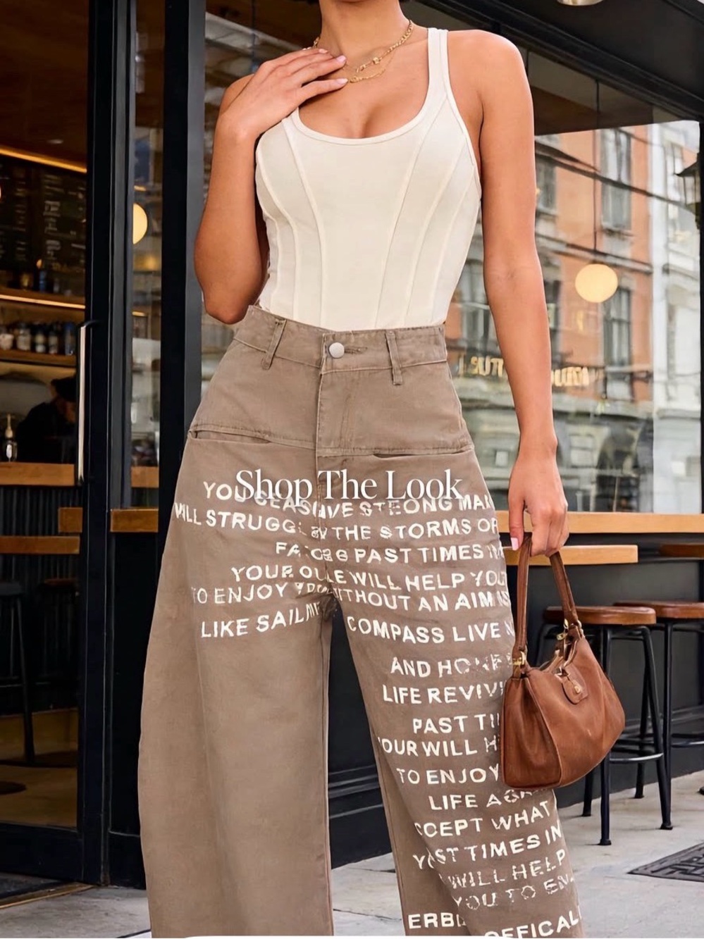 Olive tan khaki Wide-Leg Graphic Cargo Pants - Olive - Picture 7 of 9